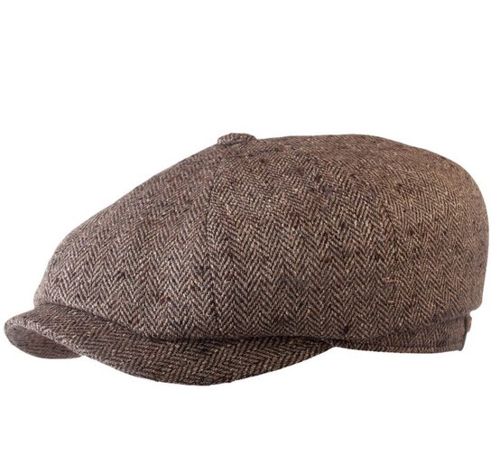 Stetson Hatteras Newsboy Cap Silk Herringbone Brown Hoedenzaak Jos Van