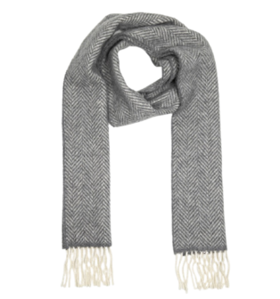 john hanly irish cashmere merino scarf grey herringbone