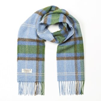 john hanly irish wool scarf short light blue green check