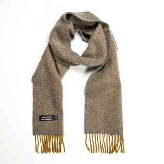 john hanly irish cashmere merino scarf grey and mustard herringbone