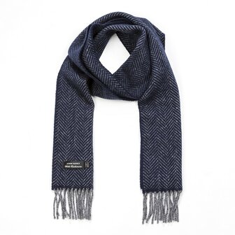 john hanly irish cashmere merino scarf grey and navy herringbone