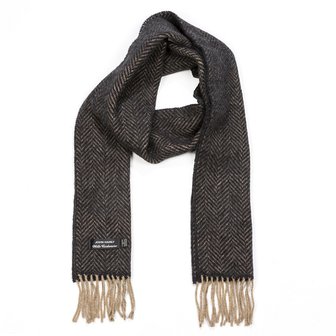 john hanly irish cashmere merino scarf cream and dark grey herringbone