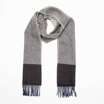 john hanly irish wool scarf long camel brown navy herringbone