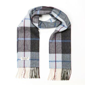 john hanly irish wool scarf short light blue charcoal check