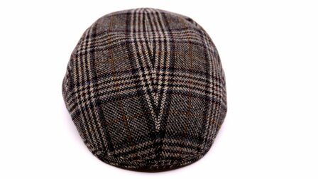 wigens ivy modern flat cap merino wool check taupe grey