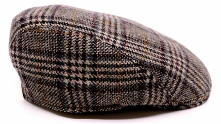 wigens ivy modern flat cap merino wool check taupe grey