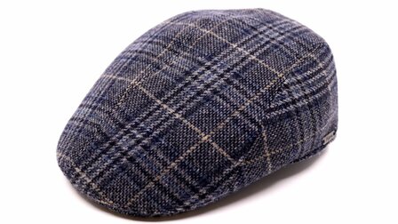 wigens ivy modern flat cap merino wool check blue grey