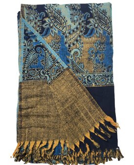 onkar tibetan blanket scarf yak wolmix zwart camel en blauw