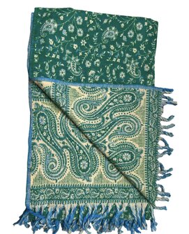 onkar tibetan blanket scarf yak wolmix smaragd groen en blauw