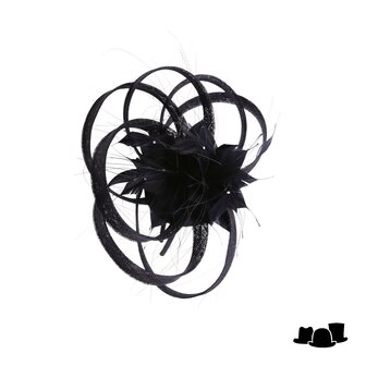 maddox fascinator disc sinamay grote krullen en veren bloem black