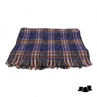 alfonso deste sjaal wol tartan dark blue and cognac