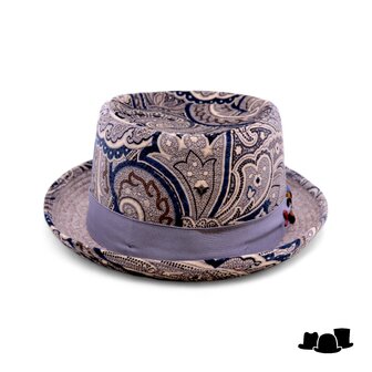 alfonso deste pork pie paisley katoen fluweel blauw