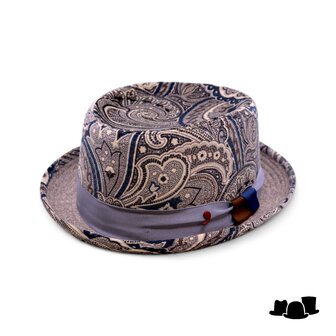 alfonso deste pork pie paisley katoen fluweel blauw