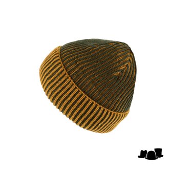 fiebig knitted beanie met omslag wolmix 2 tone mustard and olive green