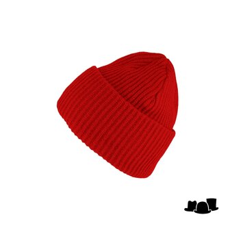 fiebig knitted oversize beanie met omslag red