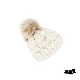 fiebig knitted beanie cable wolmix met omslag en pompom ivory