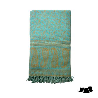 onkar tibetan blanket scarf yak wolmix gold and acqua