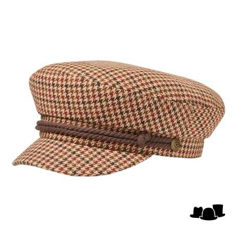 brixton fiddler fisherman cap woollook houndstooth tigers eye brown