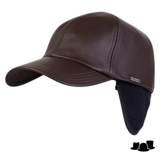 wigens baseball classic cap wol met oorklep leder dark brown