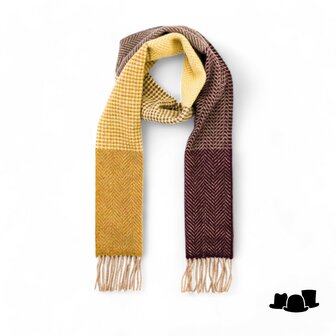 john hanly irish cashmere and merino scarf gold to mustard mixed plaid