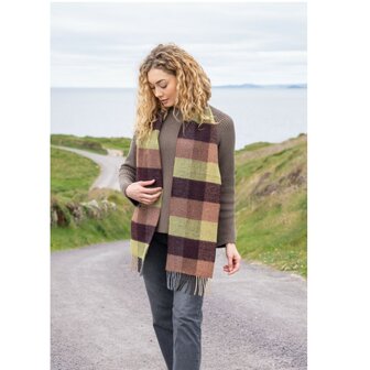 john hanly irish cashmere and merino scarf green wine clay diamond check