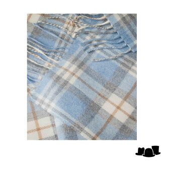 john hanly merino luxury wool scarf baby blue and cream check