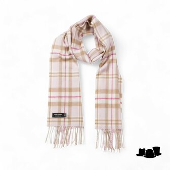 john hanly merino luxury wool scarf baby pink white check