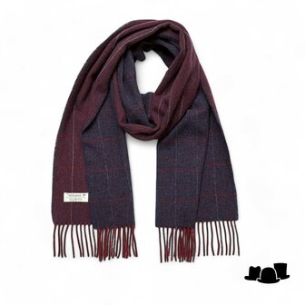 john hanly irish wool scarf medium 3by1 twill  burgundy and navy window pane