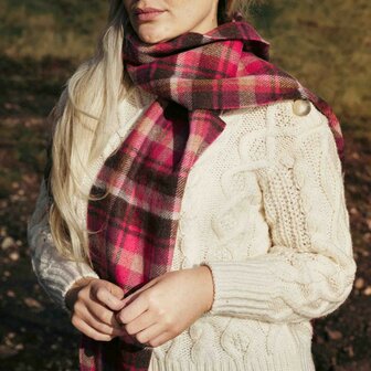 john hanly irish wool scarf long pink maroon check