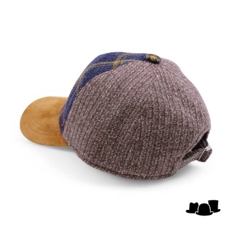 alfonso deste baseball cap kasjmier wolmix en leer taupe blauw en oker