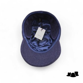 wigens baseball classic cap met oorklep wol blue melange