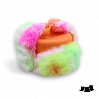 tesi unieke ushanka  muts merino en faux fur tie dye