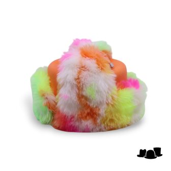 tesi unieke ushanka  muts merino en faux fur tie dye