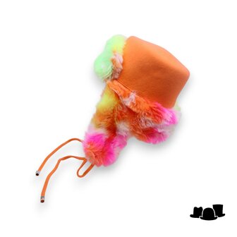 tesi unieke ushanka  muts merino en faux fur tie dye