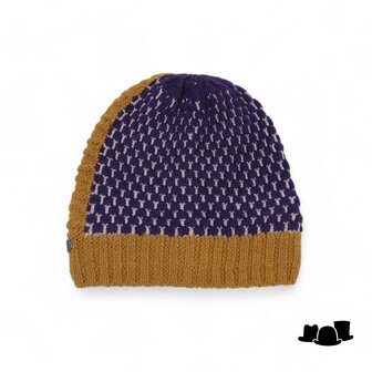 seeberger beanie dubbel patroon wolmix oker blauw