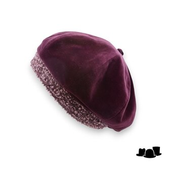 panizza baret fluweel aubergine en roze