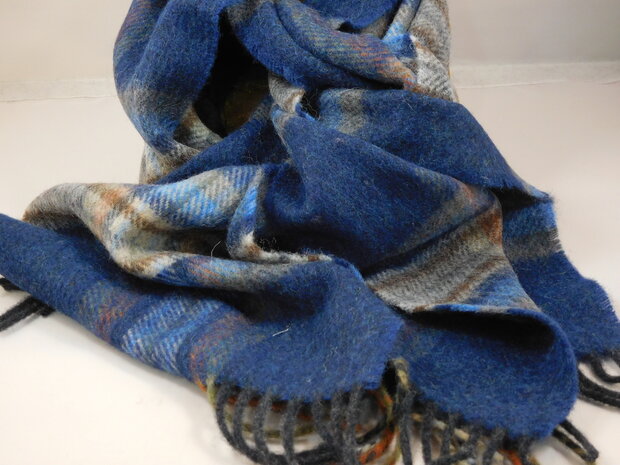 john hanly irish wool scarf long navy orange and denim check