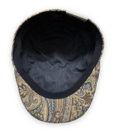 wigens ivy modern flat cap cotton wool paisley olive blue