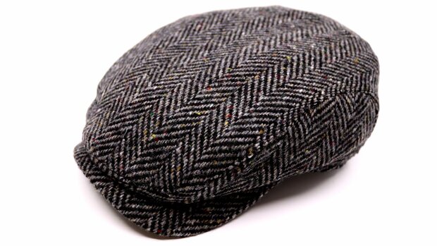 wigens ivy contemporary flat cap virgin herringbone wool dark grey