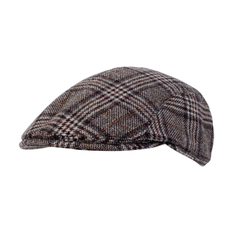 wigens ivy modern flat cap merino wool check taupe grey