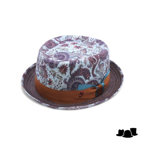 alfonso deste pork pie linnen paisley mist blauw