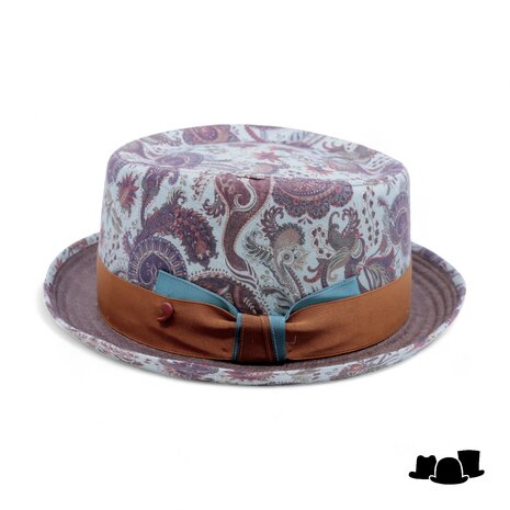 alfonso deste pork pie linnen paisley mist blauw