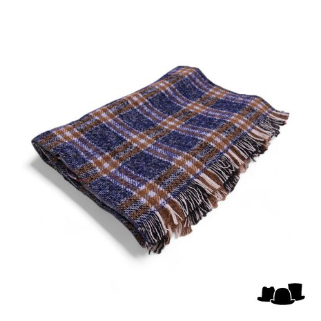 alfonso deste sjaal wol tartan dark blue and cognac