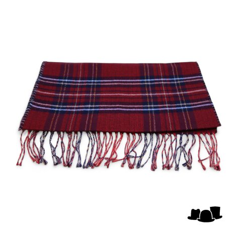 panizza sjaal katoenmix tartan en pied de poule bordeaux blauw