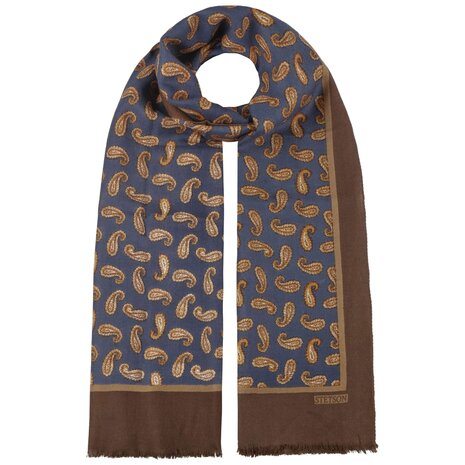 stetson scarf wool paisley gold brown navy