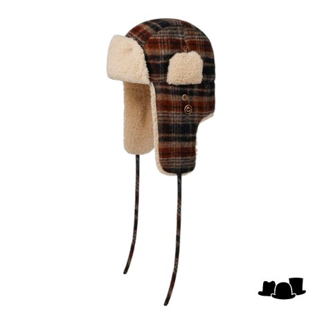 stetson aviator bomber wool check blue  and brown