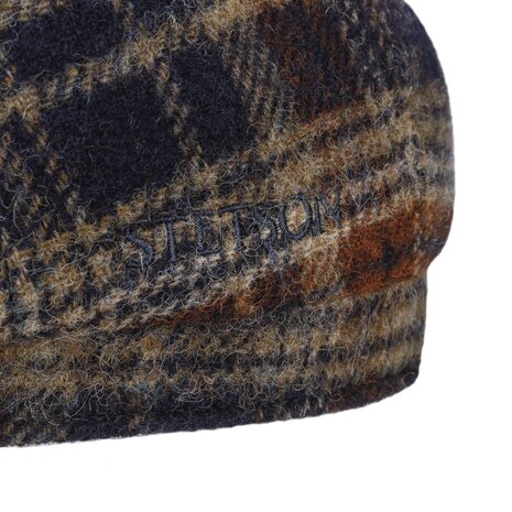 stetson newsboy cap hatteras shetland wool check navy beige burned orange