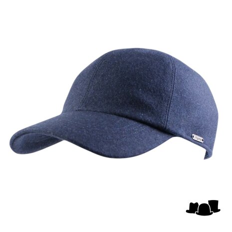 wigens baseball classic cap met oorklep wol blue melange