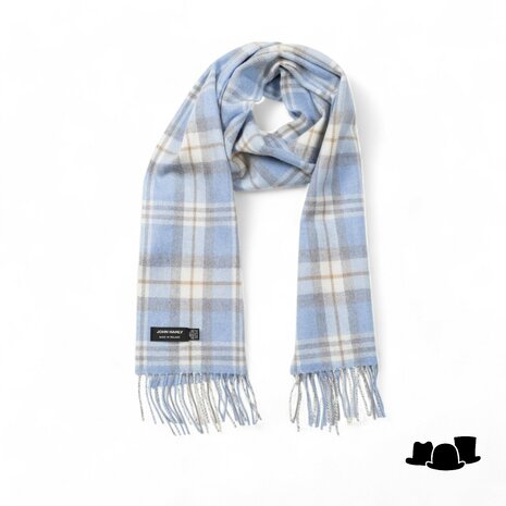 john hanly merino luxury wool scarf baby blue and cream check