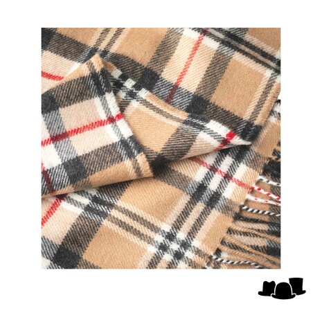 john hanly merino luxury wool scarf classic camel tartan